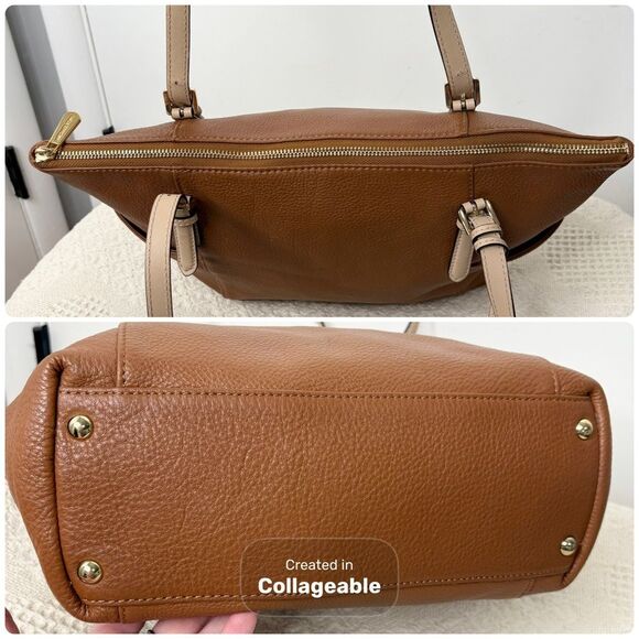 Michael Kors Jet Set Large Pebble Leather Top-Zip Tote Bag Tan - Picture 9 of 11